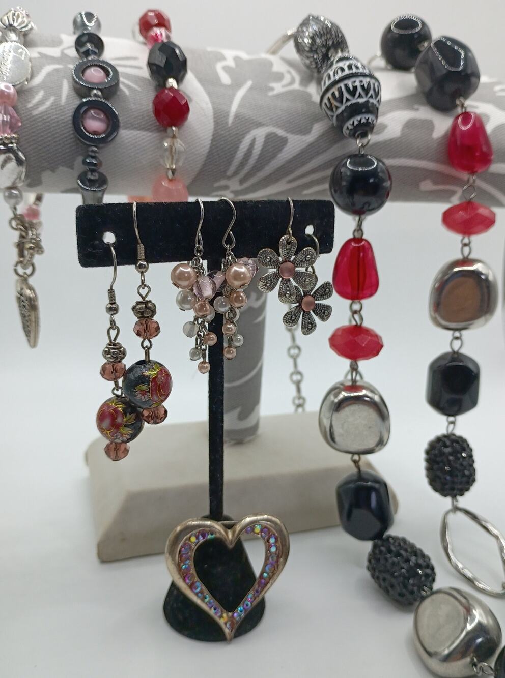 Pink, Black & Silver-Tone Jewelry Lot – 8 Pieces